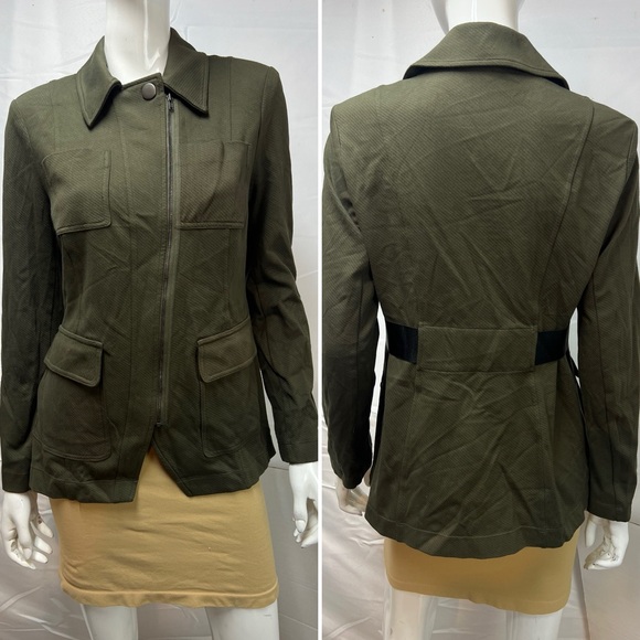 CAbi Women's Small Olive Green Academy Blazer 4120 Asymmetric Zip Stretch Jacket - Picture 2 of 7